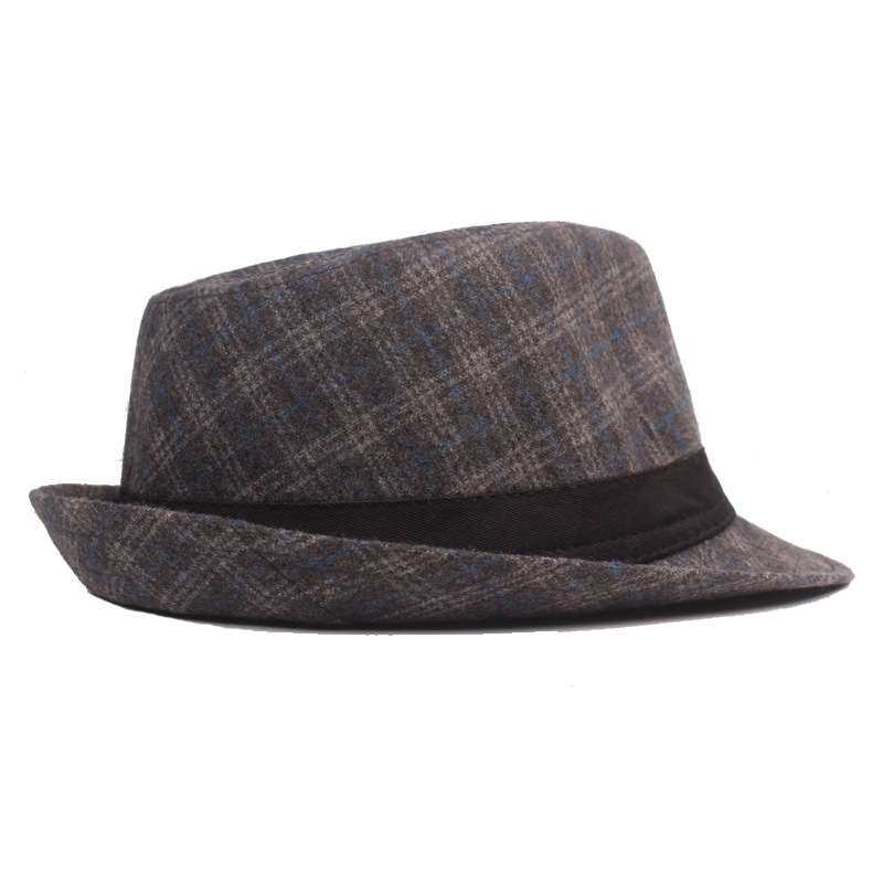 格子礼帽男士英伦爵士帽中老年人复古秋冬季保暖绅士帽韩版潮男帽
