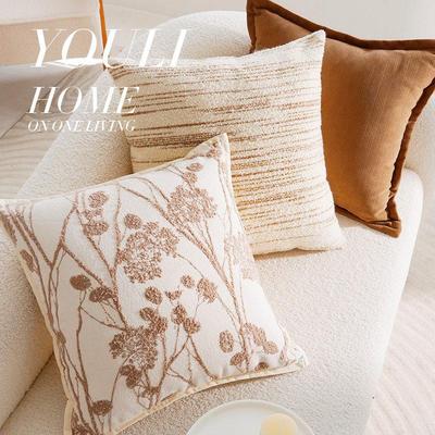 日式进口奶油色棕色中古约法式简约抱枕套法式高级感客厅沙发
