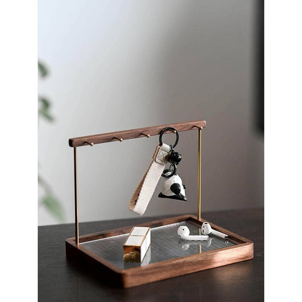 玄关钥匙收纳黑胡桃木鞋柜装饰品摆件香水托盘置物架入户收纳神器