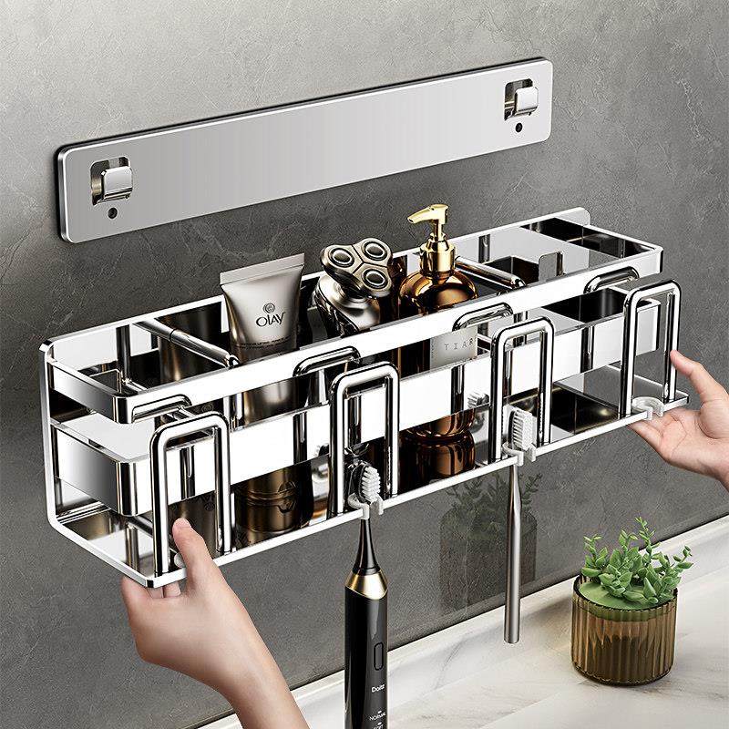 304不锈钢牙刷浴室置物架免打孔卫生间漱口杯电动牙刷牙具收纳架