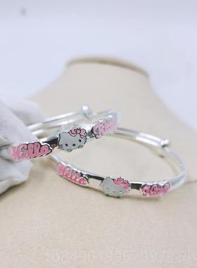 高档999婴儿纯银手体炼猫女学生小粉红色公主银手儿炼固婴满月礼