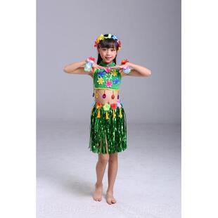 高档儿童男演女款海草舞服装幼舞蹈儿演出服啦操服夏啦威夷草裙舞