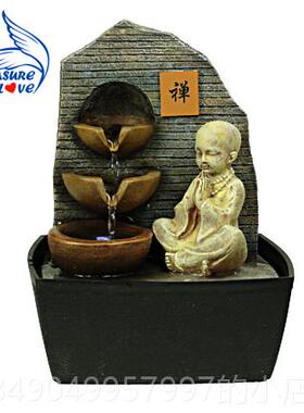 高档风水轮流水公喷泉摆小和尚创意礼品 办 公室假山 家居办桌面