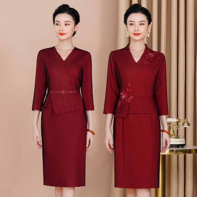 结婚礼妈妈装礼服高贵连衣裙喜婆婆婚宴装2024春秋新款喜服旗袍裙