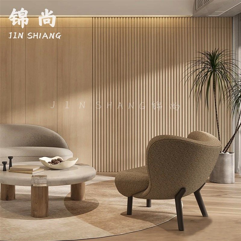 原木纹风简约客厅电视背景墙壁纸仿格栅木饰面护墙板沙发卧室壁布