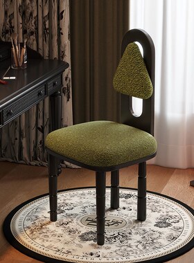 法式化妆椅梳妆台椅中古椅软包靠背椅化妆凳绿色复古椅南洋中式椅