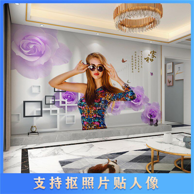 电视背景墙壁纸简约现代装饰壁y画定制来图定做3d立体墙纸网红墙