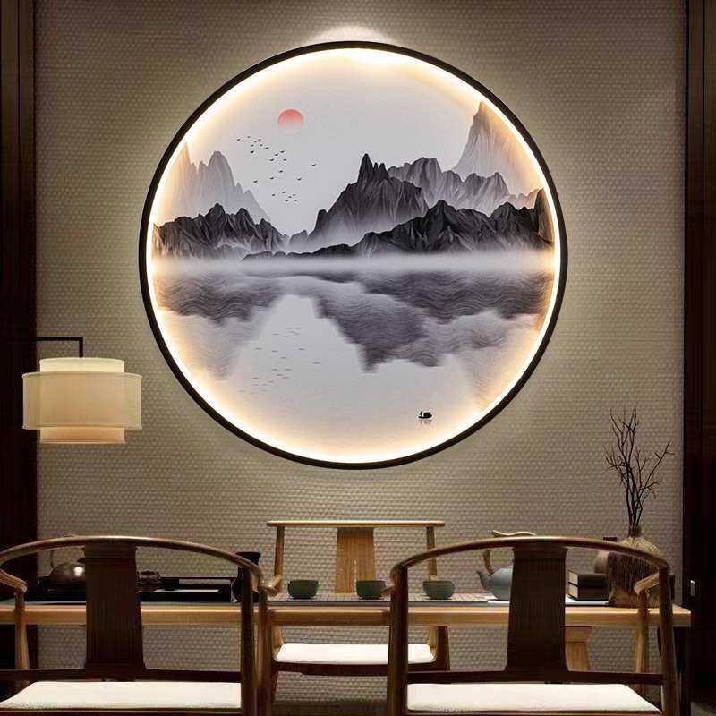 现代中式客厅装饰画壁灯禅意玄关入户走廊发光1米沙发背景墙画灯