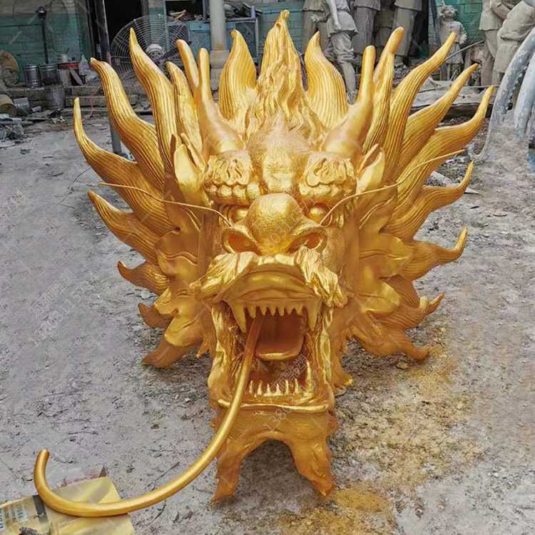 玻璃钢仿真龙雕塑浮雕龙头喷水龙大型仿铜盘龙火锅店大堂装饰摆件