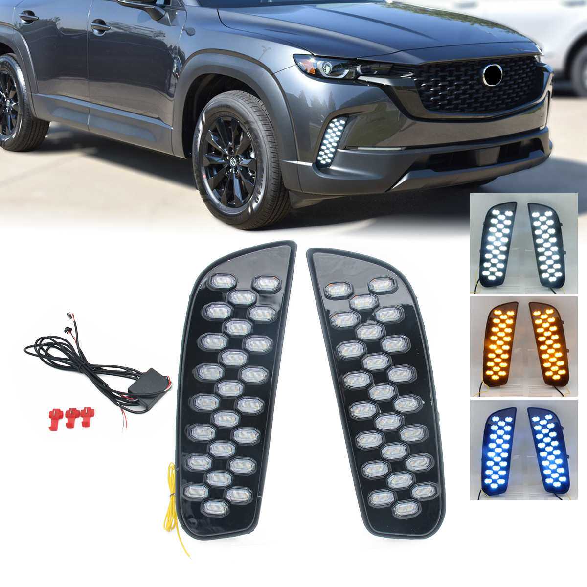适用于马自达CX-50 2023 LED日间行车灯雾灯三色带转向灯蓝光
