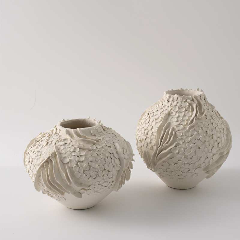 侘寂中古肌理陶瓷花瓶艺术家居样板间鱼鳞纹插花桌面客厅花器摆件