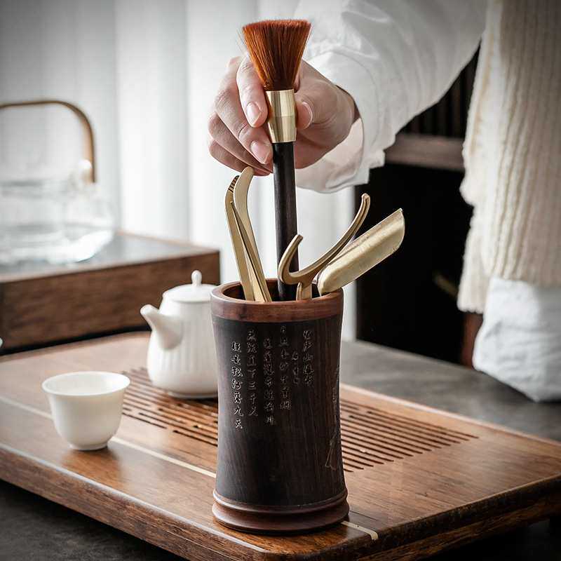 黑檀茶道六君子李白赠汪伦 瀑布茶刀茶勺杯茶茶配件
