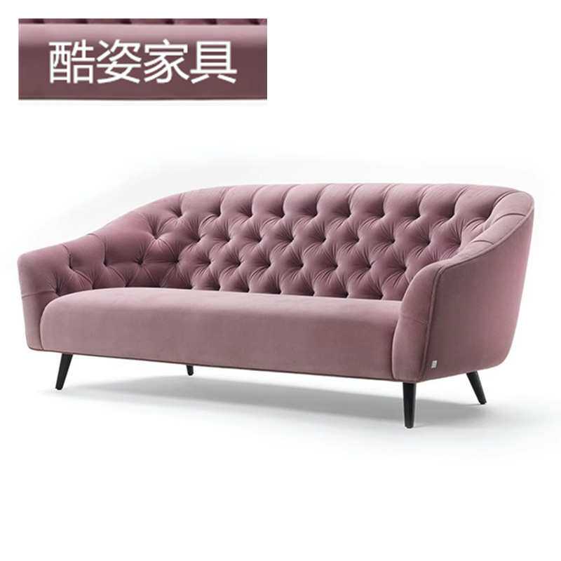 北欧设计师轻奢店铺影楼民宿会客厅售楼部小户型丝绒布艺弧形沙发