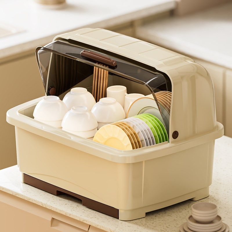 厨房沥水碗柜带盖放碗箱装碗碟盘家用碗架置物架子碗筷收纳盒台面