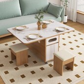 折叠茶几岩板餐桌两用客厅沙发边几角几可移动茶台边柜储物柜