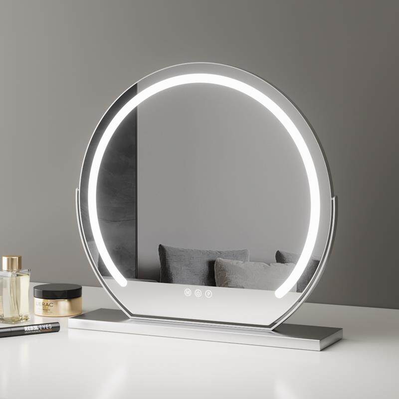 化妆带镜台式桌面补光充TLI卧电梳妆台灯舍镜子圆形宿网红室大号