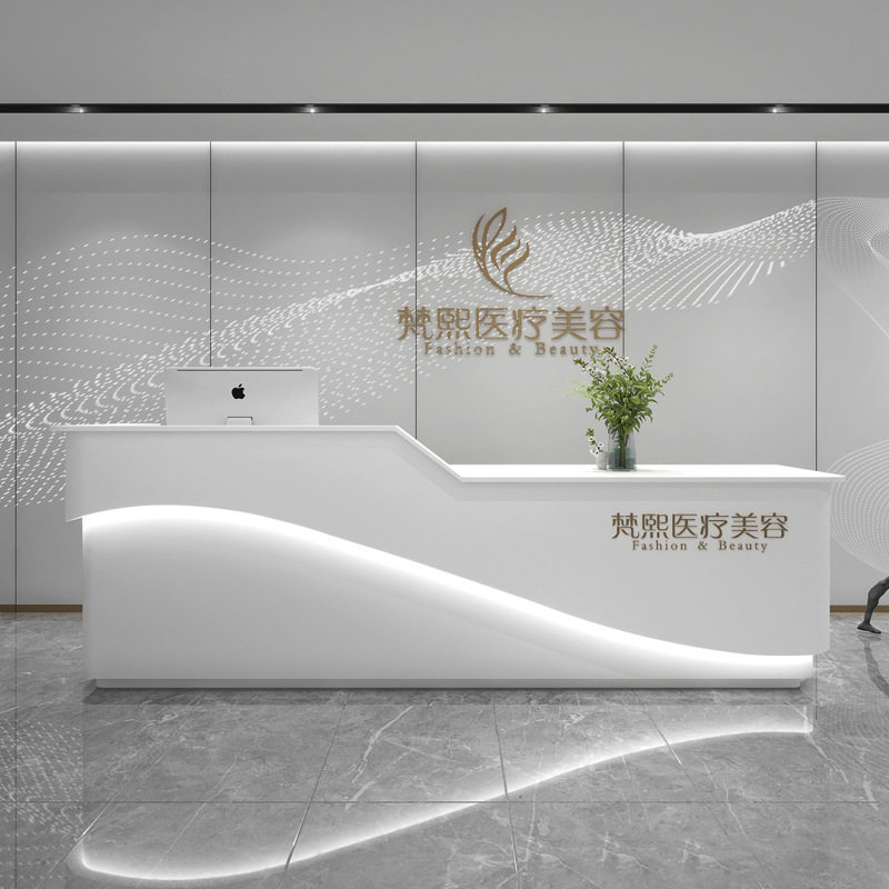 简约现代网红服装店收银台店铺小型公司前台接待台弧形美容院吧台