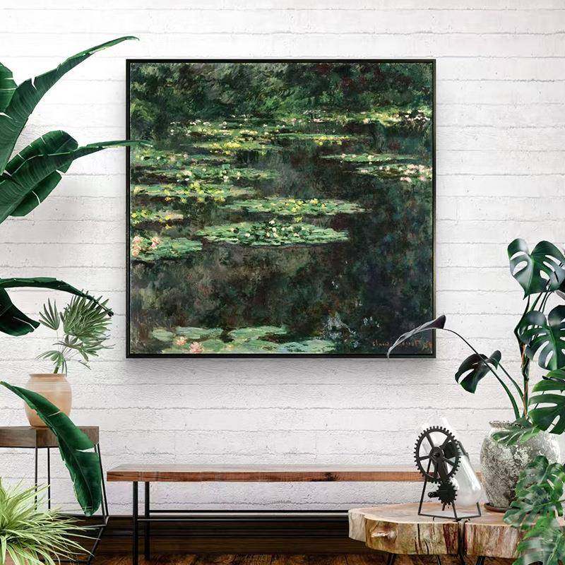 奈莫装画居卧室肌家理感壁画睡莲系列印QMW象派客厅饰L框装饰画合