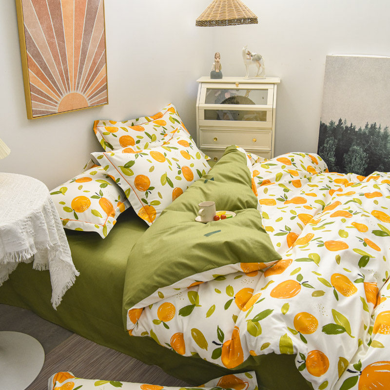 加厚加密简约纯棉四件套 全棉三件套133x76花卉1.2m1.5米1.8m床