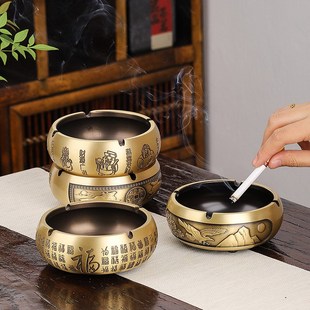 纯黄铜烟灰缸金属家用客厅酒店茶桌老板办公桌用锦鲤高端铜制灰缸