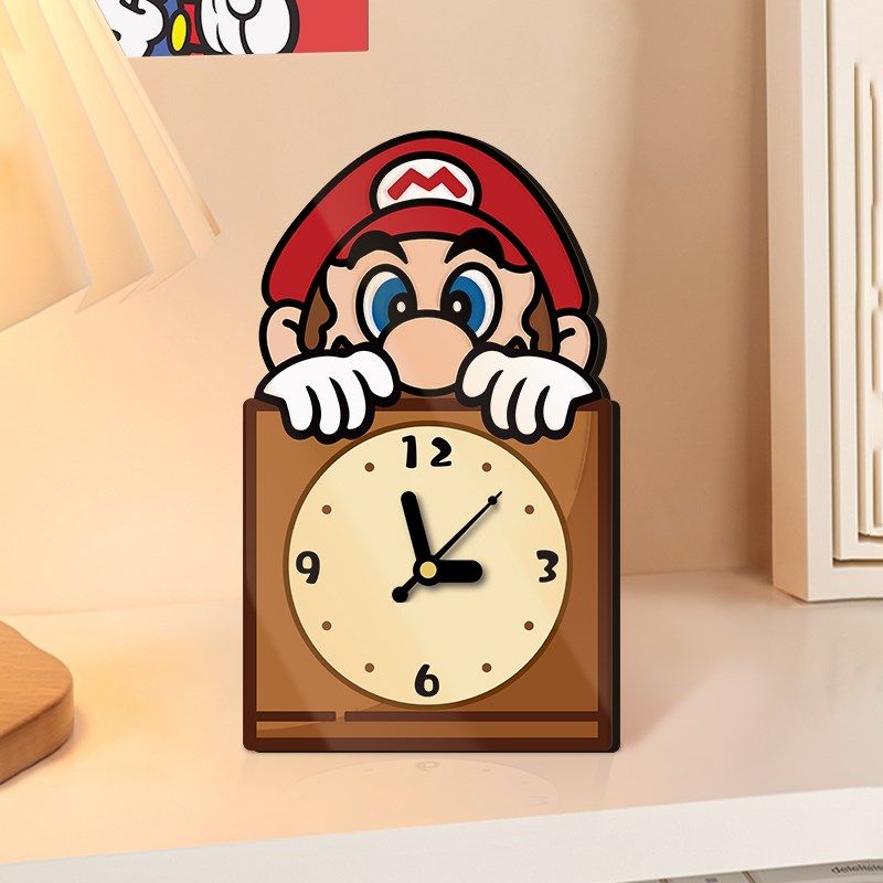 玛利欧桌面时钟摆件创意客厅钟表摆台式2025年新款玄关装饰品座钟,家居饰品,装饰摆件,淘宝优惠券,粉丝福利购,淘宝优惠卷