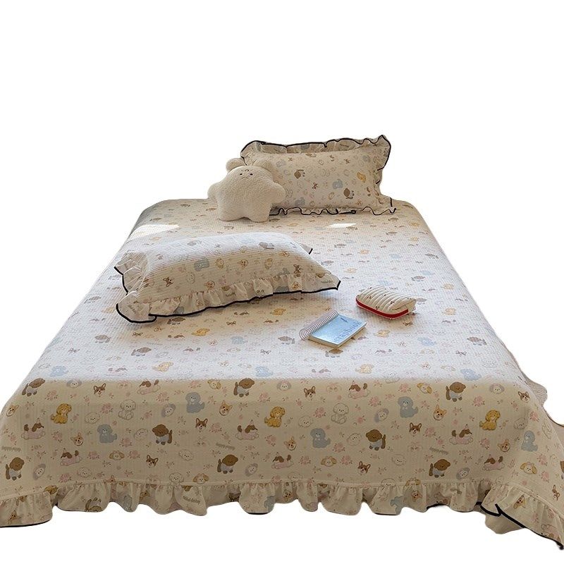 公主风花边床盖三件套2025新款非纯棉水洗棉防滑夹棉床单炕盖垫被,床上用品,床盖,淘宝优惠券,粉丝福利购,淘宝优惠卷