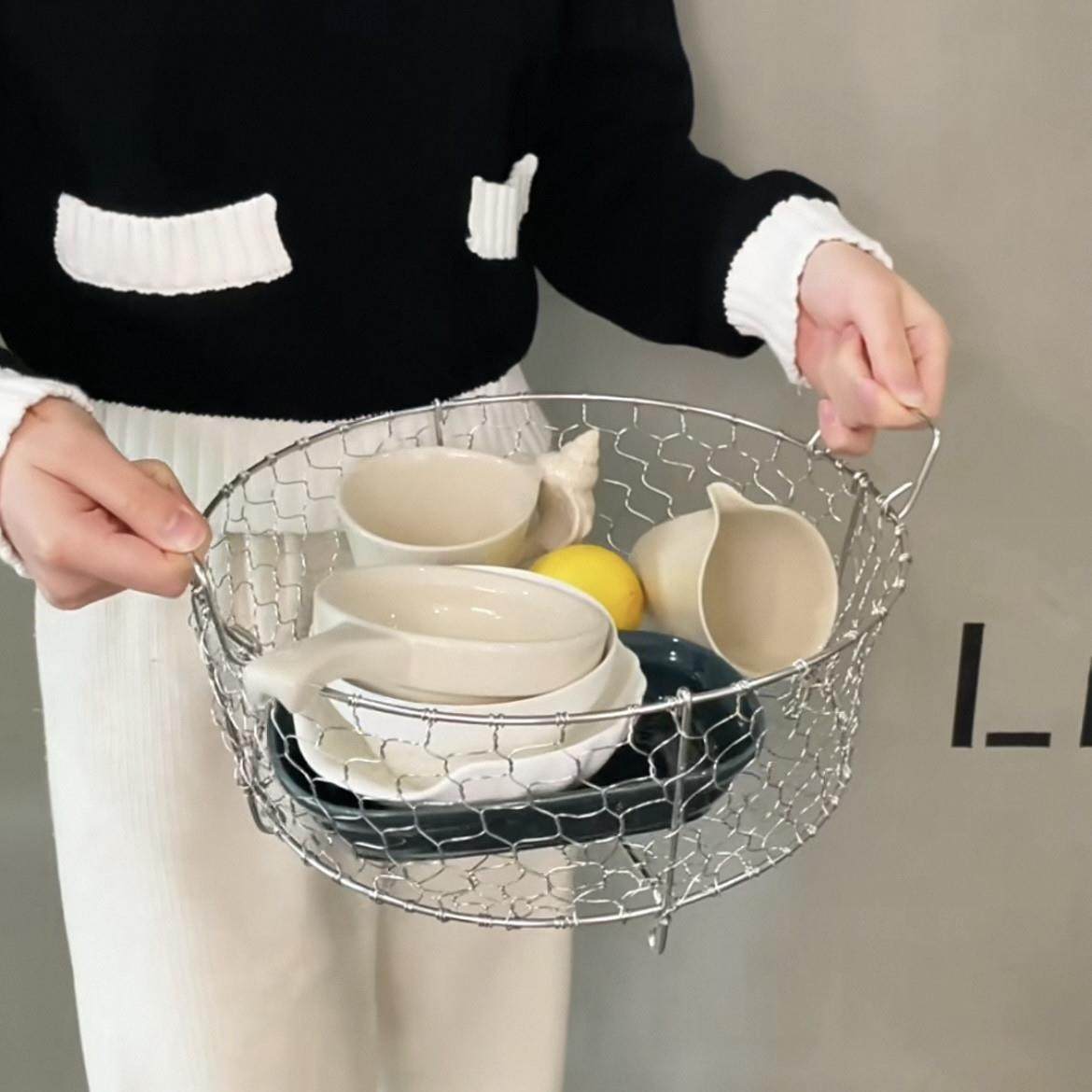 304不锈钢收纳篮厨房碗碟沥水篮盘子餐具水果杂物编织篮收纳筐子,厨房/烹饪用具,碗架,淘宝优惠券,粉丝福利购,淘宝优惠卷