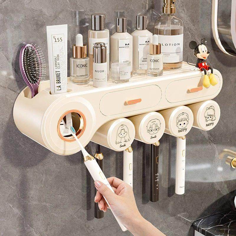 牙刷置物架免打孔刷牙杯卫生间漱口杯套装吸壁挂式挤牙膏器牙具架