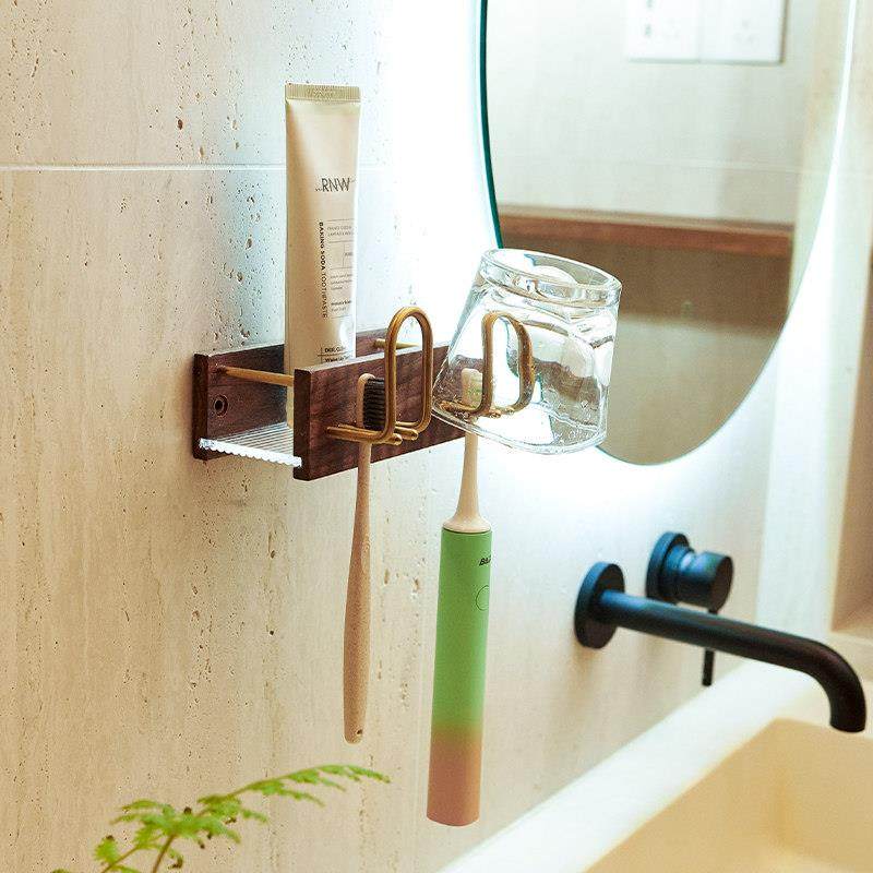 电动牙刷架免打孔壁挂式高级感洗漱台情侣双人牙膏牙杯架子置物架