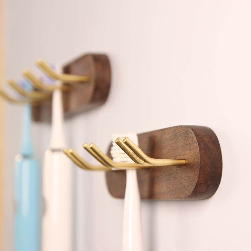实木电动牙刷挂架卫生间置物架刷牙杯架牙膏收纳壁挂免打孔多功能