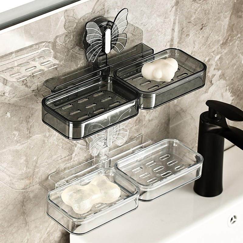 德国进口吸盘肥皂盒壁挂式免打孔双层沥水香皂盒卫生间墙上置物架