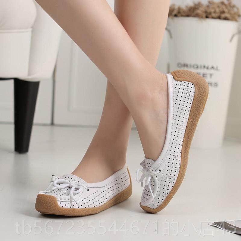 高档夏季软底透气镂空妈跟妈真皮洞鞋平洞底平皮鞋中老鞋年包头凉,女鞋,洞洞鞋,淘宝优惠券,粉丝福利购,淘宝优惠卷
