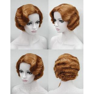 高档假发女覆古旗袍头饰水纹门罗欧美上海滩卷港风格写香实金色华