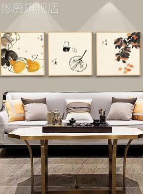 齐白石2节4气中国风挂画式现代简客约餐厅新厅中三联小07800满画