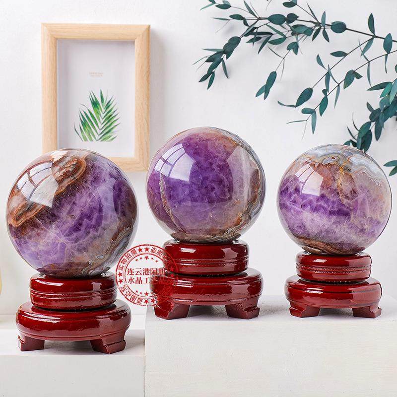 天然梦幻紫水紫晶球摆件原石水磨风水水球家居客厅摆件玄关打精品