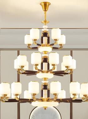 全铜新中式复式楼厅大35143吊灯别中跃层楼梯大客厅墅主灯乌金木