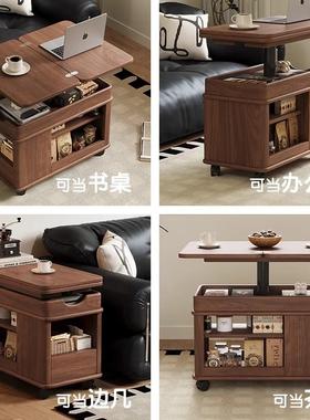 实木客厅沙18970发边几可移动升折叠茶几柜边旋转小角推车几花架