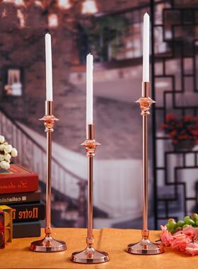 KLS0135摆铁艺烛台玫瑰金装饰现代简约烛光晚餐桌复古婚礼件三件