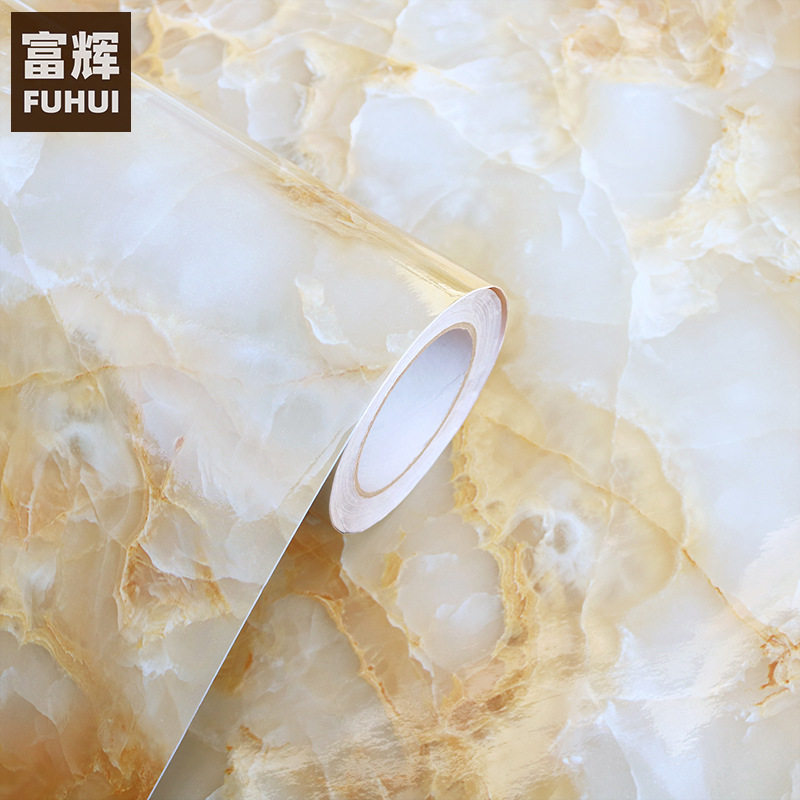 加厚大理石贴纸防水墙纸自粘厨房台面防油柜桌子家具翻新壁纸50米