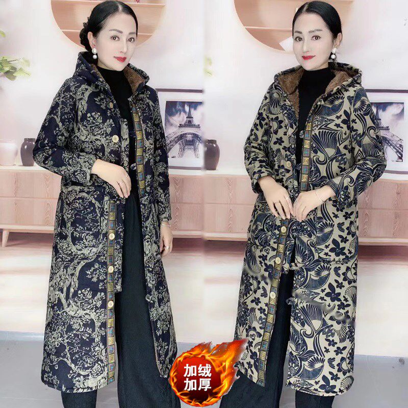 加绒加厚中长款连帽棉衣外套冬季棉衣/棉服