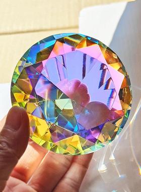 大号炫彩水晶玻璃钻石摆件七彩宝石玩具折射彩虹制造家居装饰8CM