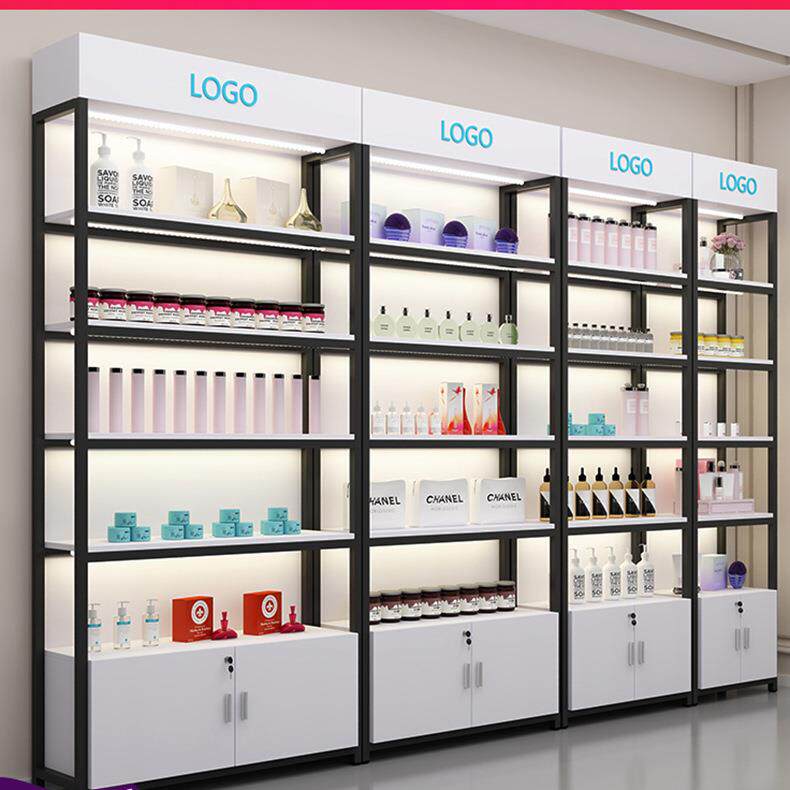 简约化妆品展示柜 产品陈列架带柜 组合置物架落地多层母婴店货柜