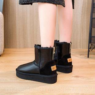高档水雪2地靴女204冬新款 底拉链皮面 加绒厚内增防高防滑亮面时尚