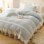 高档冬季 被法式 牛粉公色加绒加厚蕾丝四件套主风毛绒套珊瑚奶绒床