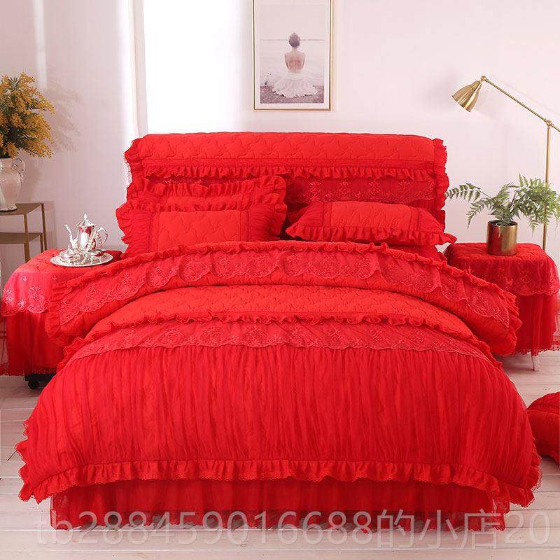 高档萱羽裙韩版公主风蕾丝床四件套夹棉加裙式防厚床罩双人加滑棉