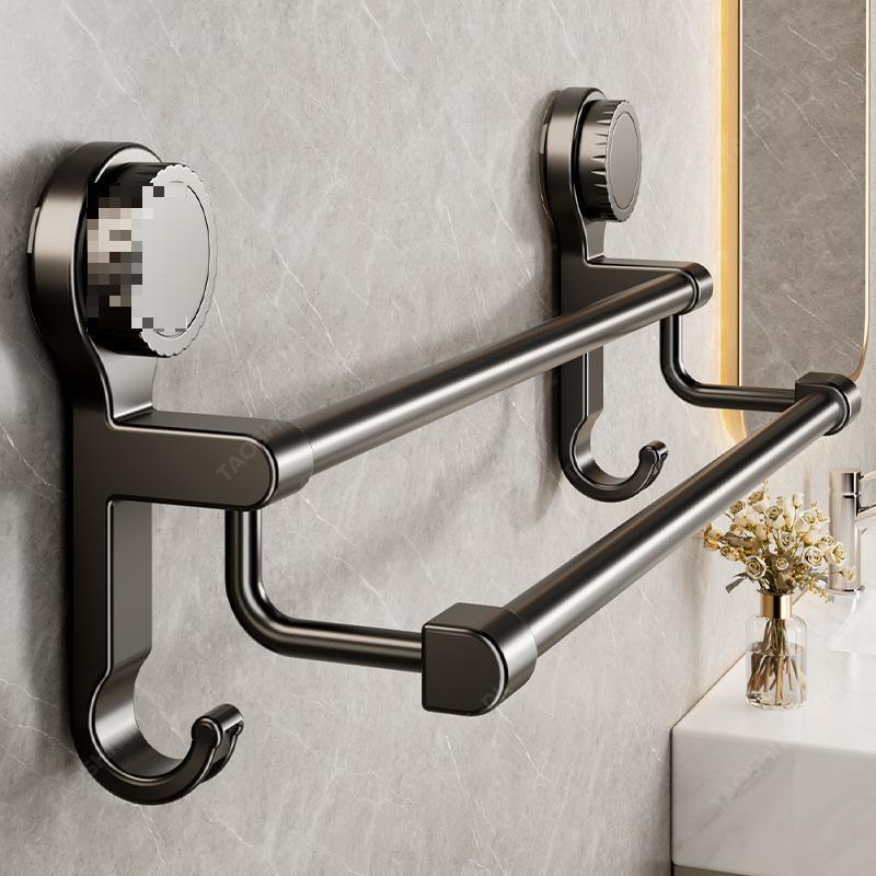 陶市吸盘生间毛巾架子壁免打孔物架浴UDI室毛巾双杆洗卫置手间收