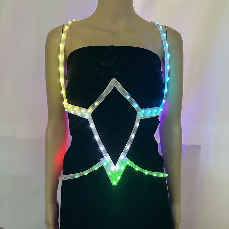 LED遥控幻彩发光背带派对舞台服饰酒吧发光彩色紧身衣背带LED道具