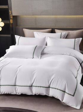 源头工民厂酒店草加厚磨毛织带宾绑带款宿四件WUZ套被套馆酒店床