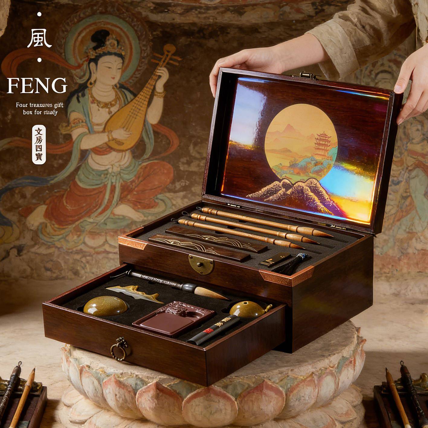 纸文房四宝套装毛专笔字书法LCQ业级墨砚全套高档精笔品砚台毛笔