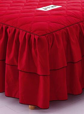 韩版色夹棉床单件纯加棉加厚VVA罩婚庆防滑床套枕套1床.5m裙1.8床